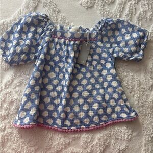Kids Miki Miette Toddler Top Short Sleeves S 2T Blue White 100% Cotton NWT